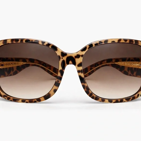 Dolce & Gabbana Leopard Oversized Sunglasses Gold Temple Made Italy w/ Case - Picture 2 of 11
